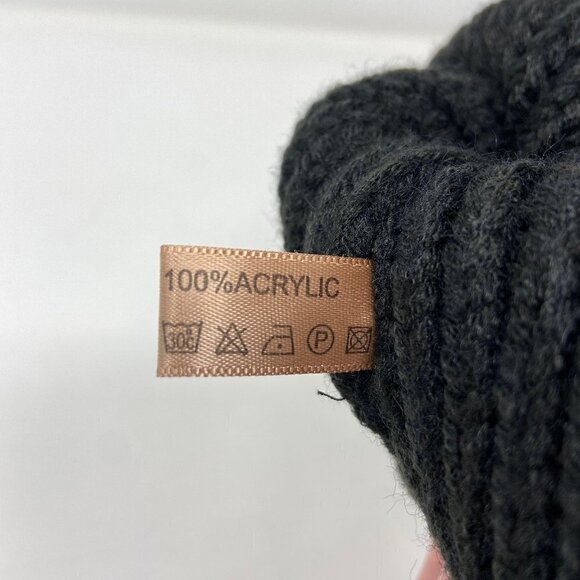 Smiley Face Knit Stocking Cap Hat Black - Picture 5 of 5